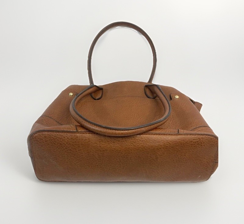 Bueno Camel Brown Vegan Leather Satchel Double Handle Handbag Shoulder Bag Purse gallery