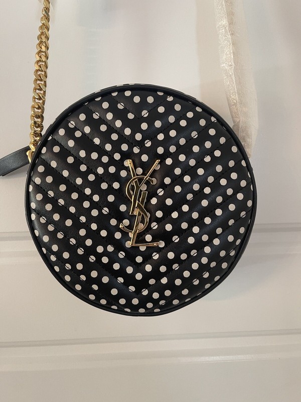 YSL Sac Round Crossbody Bag In Black With White Polka Dots – Brand New!!
