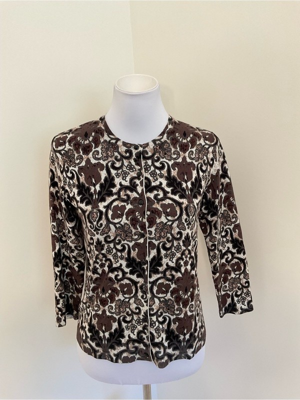 Charter Club Brown & Cream Scroll-Print Cardigan Sweater