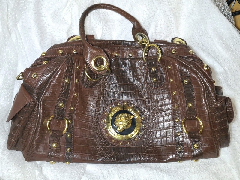 JD Paris Y2K Croc Embossed Studded Biker Statement Bag Gold Hardware