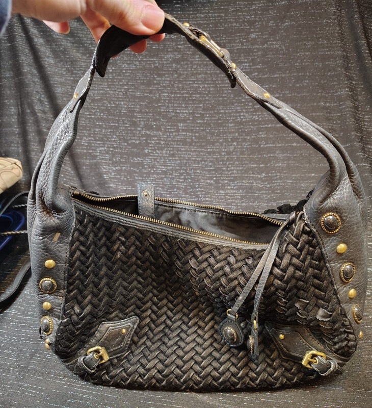 Cole Haan, Village Weave, Black Velvet/Leather, Boho, Shoulder Bag Purse.