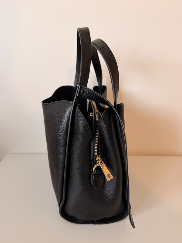 Tony Bianco Black Leather Bag Gold Clasp Tie Strap Small Shoulder Handbag gallery