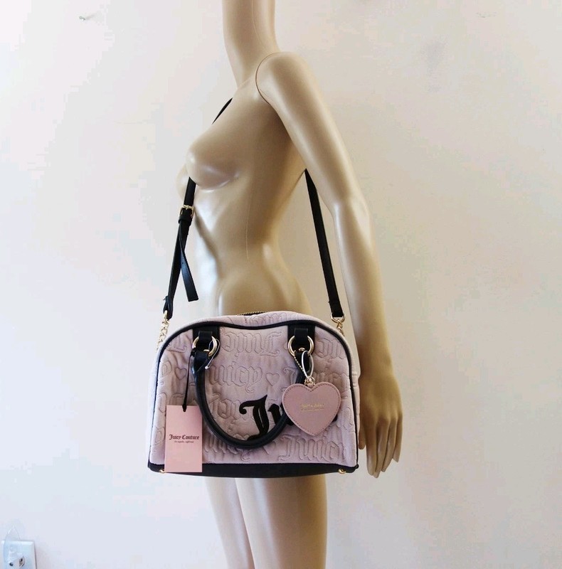 Juicy Couture Vintage Dreams Satchel Size Medium Velvet Dusty Pink Brown NWT! gallery