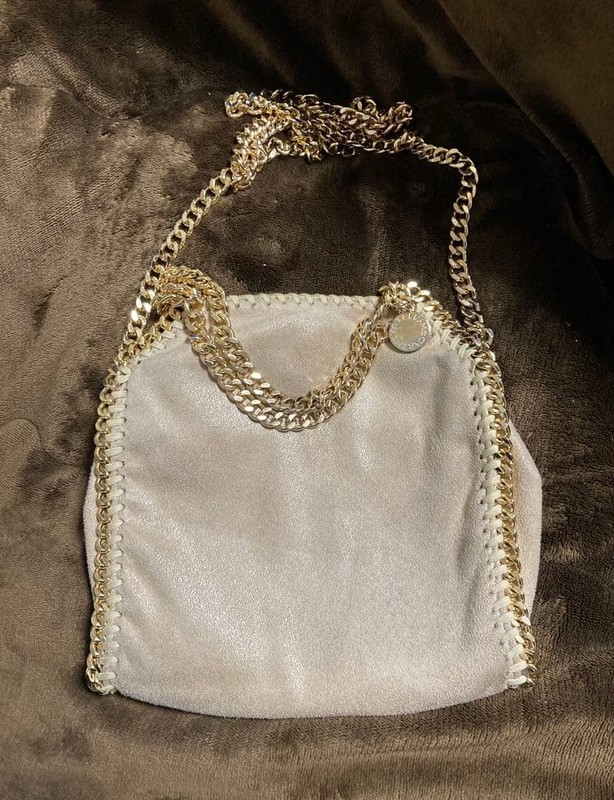 Stella McCartney Falabella Tiny Tote Shoulder Bag Beige Suede-like Gold Chain