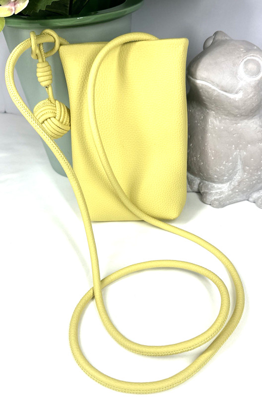 MUGRS TALE Crossbody Bag / Cell Phone Size Yellow Vegan Leather 5 in x 7 in gallery