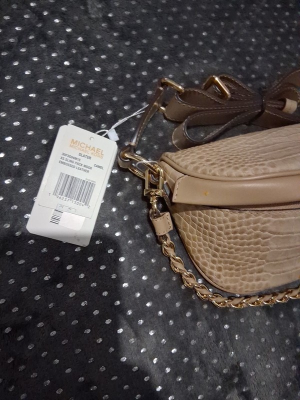 Michael Kors Slater Small CAMEL Crocodile Embossed Leather Sling Pack gallery