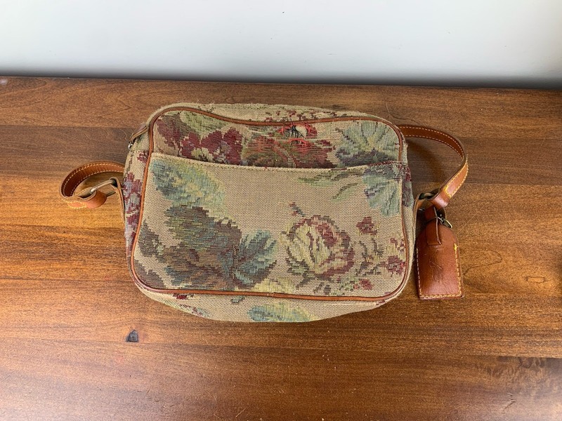 VTG Ralph Lauren Tapestry Floral Crossbody Bag Leather Trim RARE VINTAGE *FLAWS*