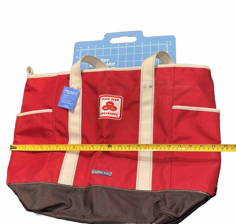 Lands End Heavyweight Nylon LRG Tote Bag Zip Top RED BRWN State Farm – Campbell