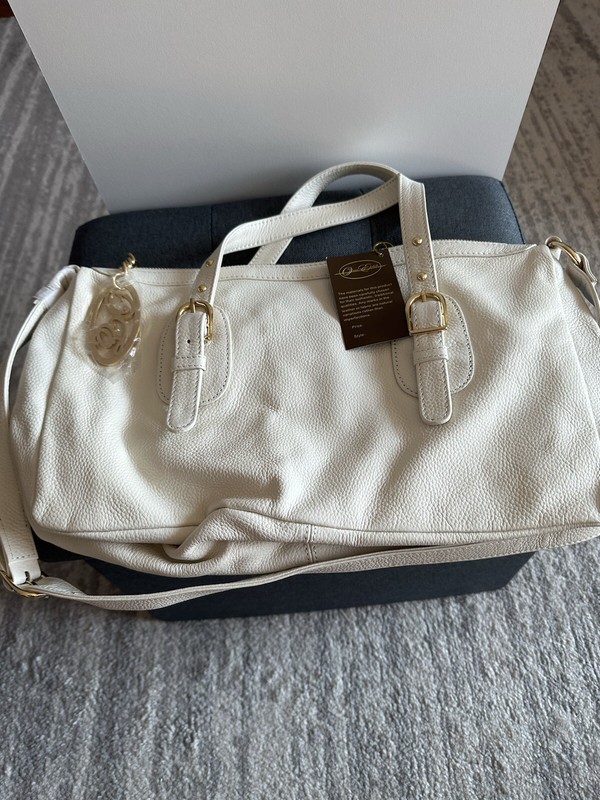 NEW ONNA ENRICH DERIN SATCHEL WHITE PEBBLED LEATHER CROSSBODY PURSE