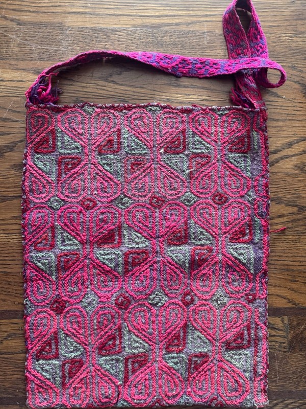 Vintage Handwoven Mexican Ethnic Indigenous Tribal Huipil Textile Bucket Bag