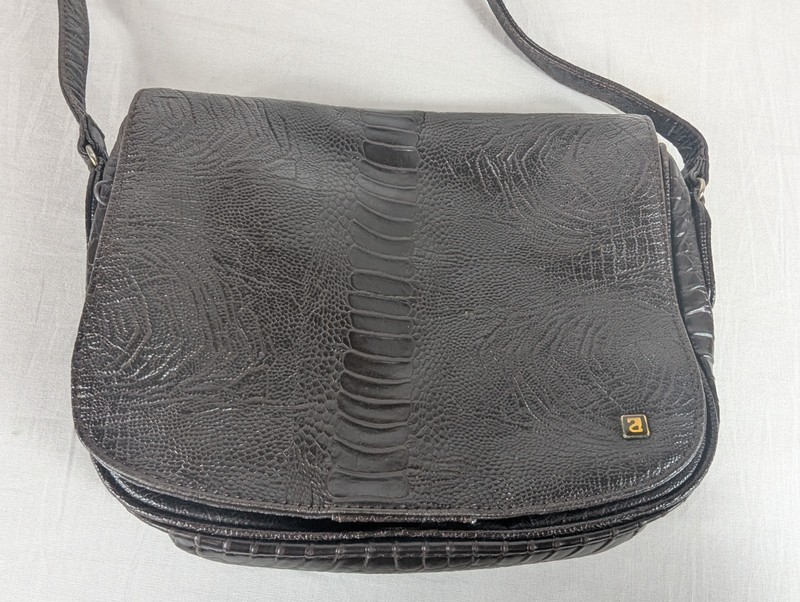 Nas Bag Purse Shoulder Bag Crossbody Brown Alligator Snakeskin Pattern Vtg 80s gallery