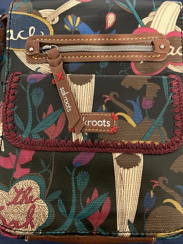 Sakroots Peace Nature Bird Black Coated Crossbody Purse