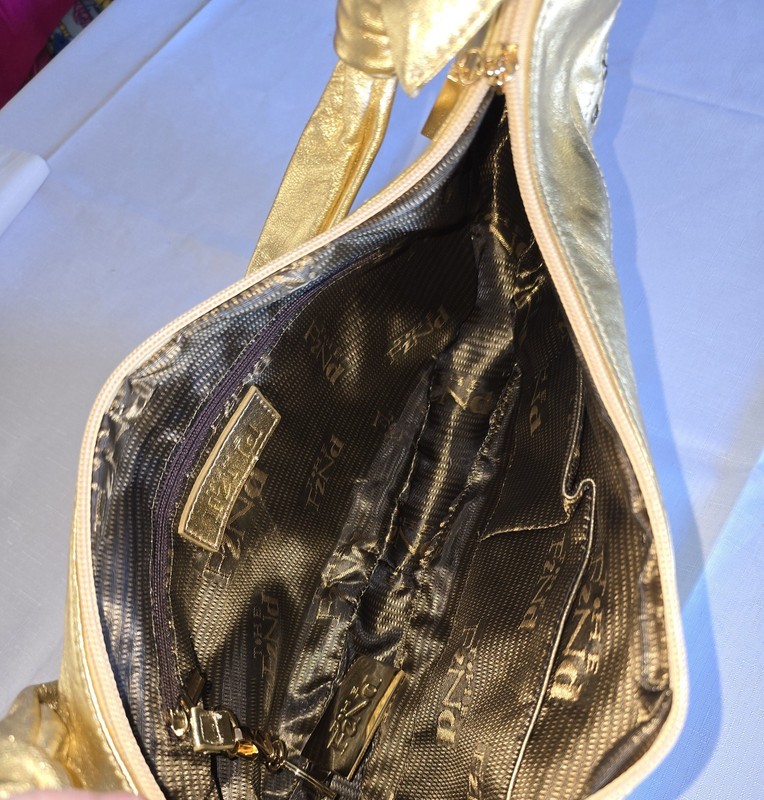 THE FIND Handbag Gold Metallic Leather Shoulder Purse AND Matching Wallet NWT gallery