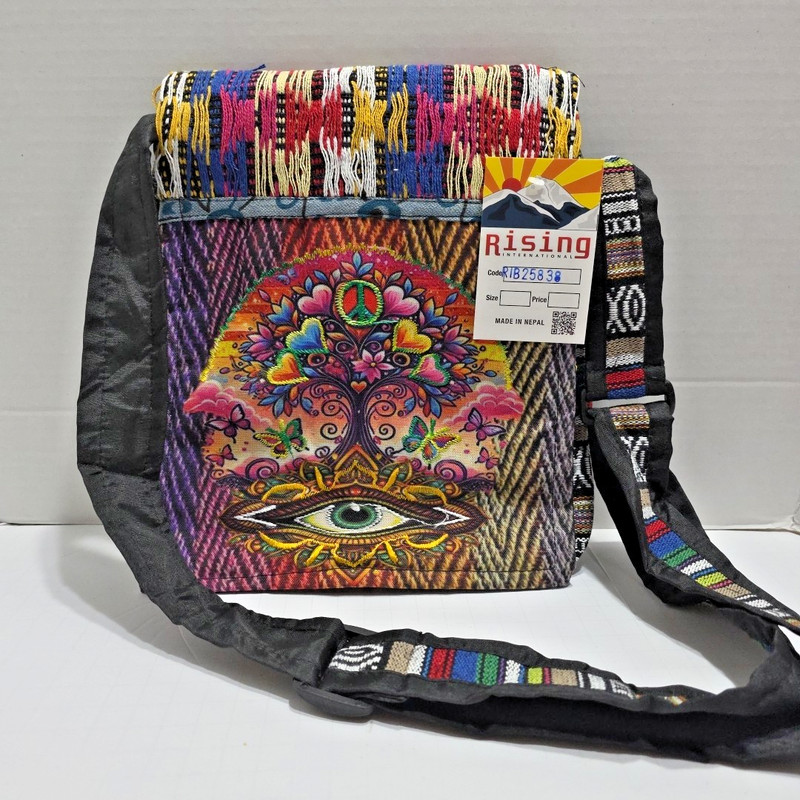 Rising International Nepal Crossbody Bag Boho Tree of Life Third Eye Hippie NWT