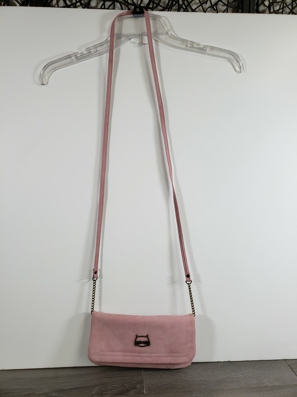 PINK NON LEATHER CROSSBODY BAG CAT FACE CHARM CLUTCH