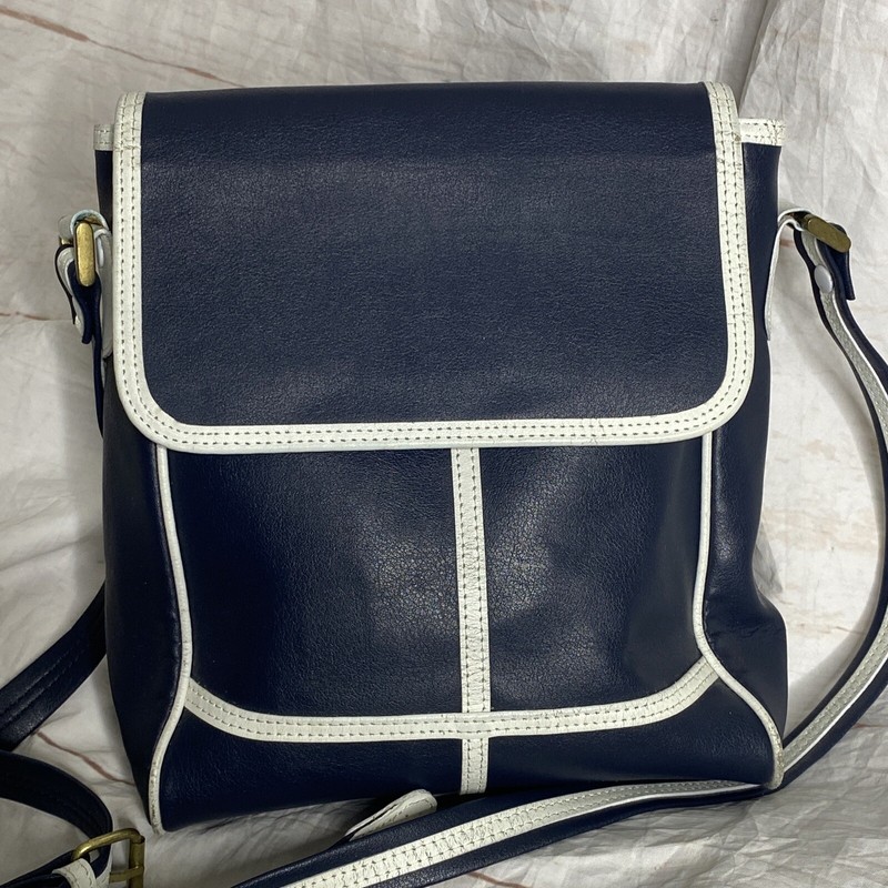 Crossbody Purse Blue White Faux Leather Bag Adjustable Strap Pockets Sample gallery