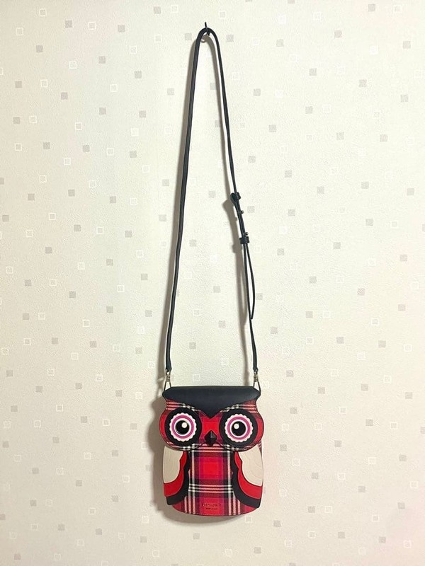 NEW Kate Spade New York Owl Crossbody Bag Red Plaid Authentic item from Japan gallery