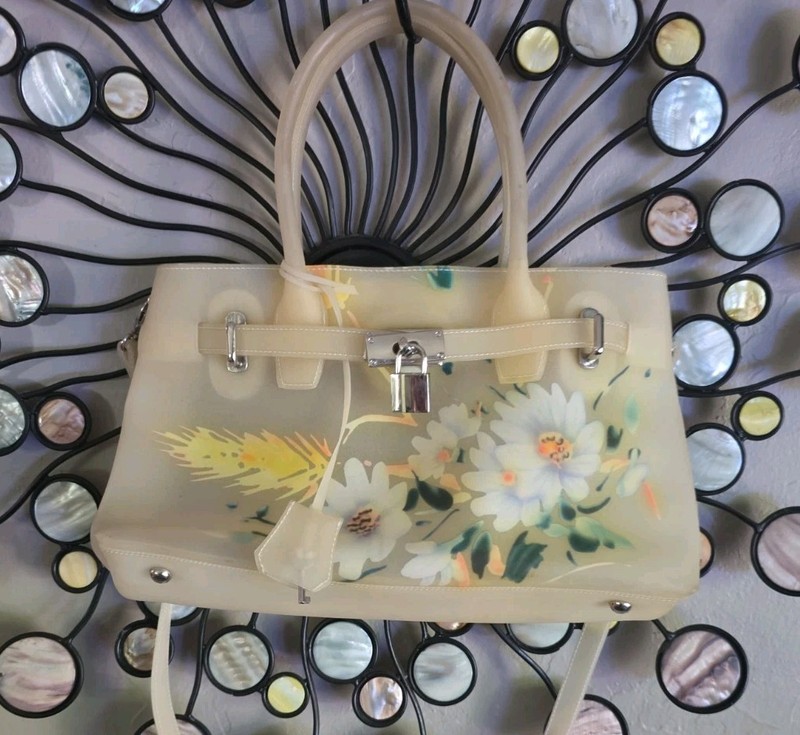 Jelly Burke Tote Shoulder Bag Pale Yellow Floral Vintage Handbag Small