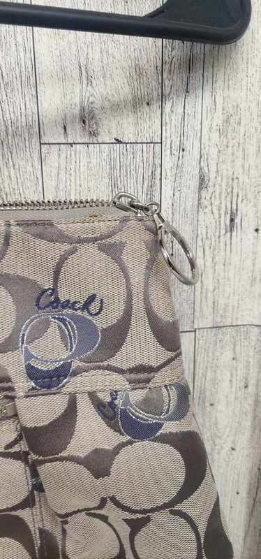 Auth COACH Poppy Signature Glam Tote 18711 Light gray Gray Navy Jacquard - gallery