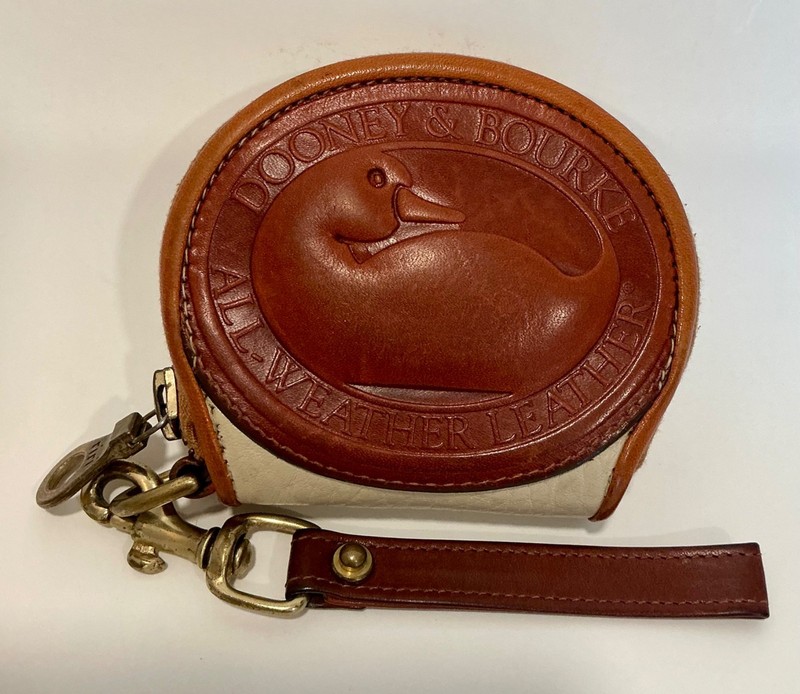 RARE !!! Dooney & Bourke All Weather Leather Big Duck Coin Purse Brown/Bone