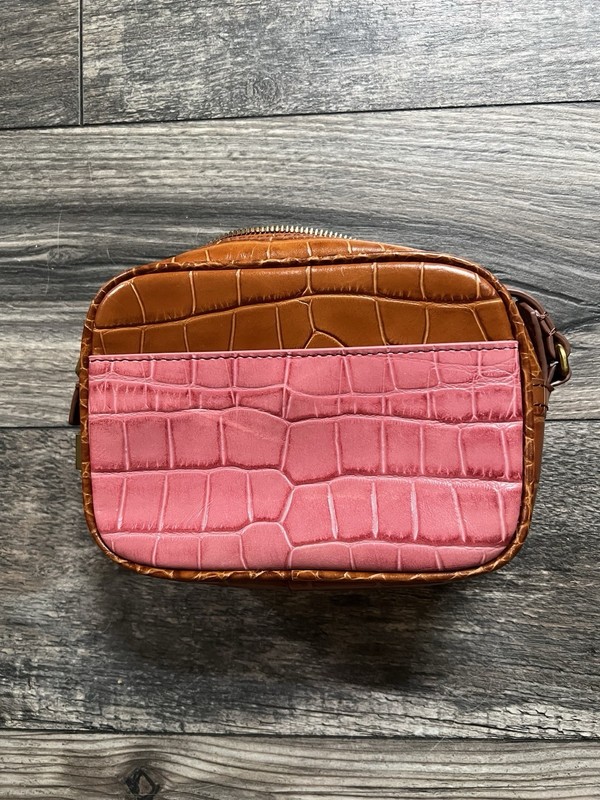 J CREW Mini Signet Camera Bag Croc Leather Crossbody Pink Yellow Cloche & Key