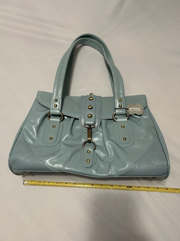 The Find Powder Blue Satchel Gold Hardware Buckle Studded Accent Top Handle Bag