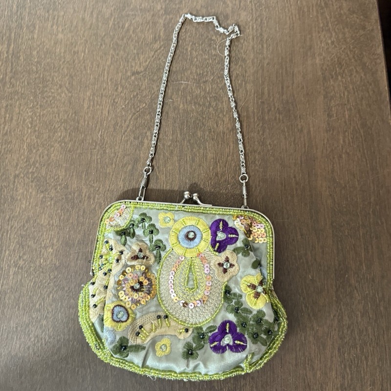 Bijoux Terner Sequined Floral Evening Bag Purse Metal Chain Strap