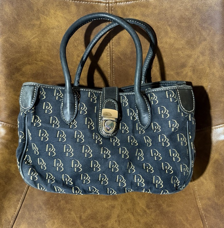 Dooney & Bourke Canvas Monogram Top Handle Bag In Black, Small: 11 in x 7 in