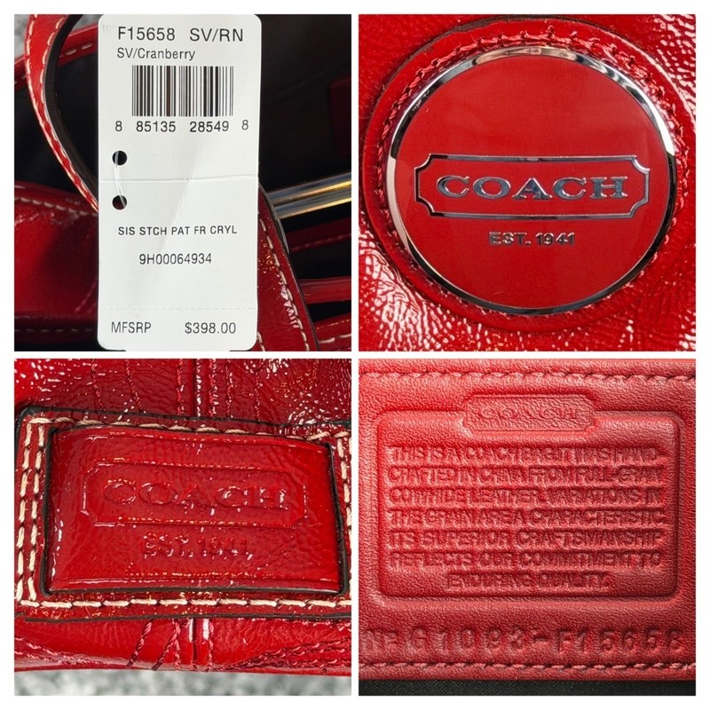 NWT Coach F15658 Y2K Cranberry Red Patent Leather Tote Bag + Matching Wallet Set gallery