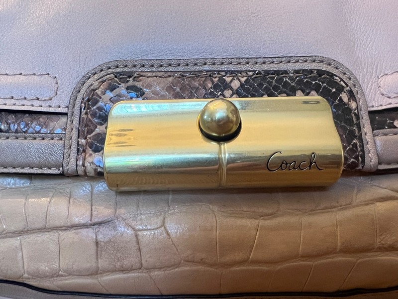 Coach Kristen Spectator Shoulder Purse Leatther Crocodile Accents Large Zipper gallery