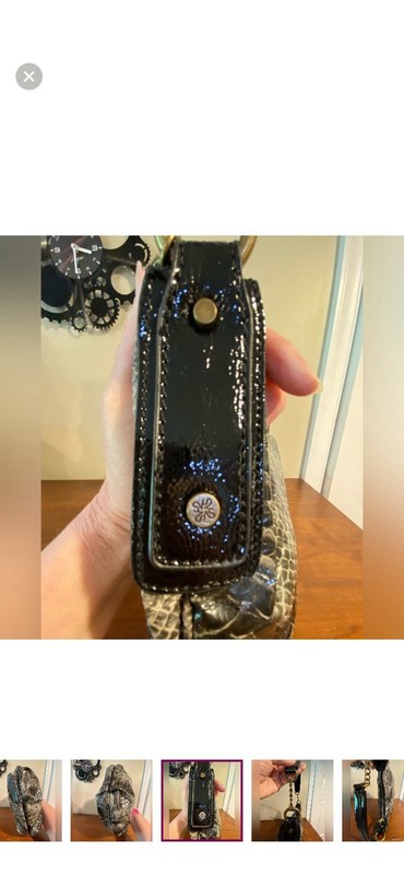 Simply Vera Vera Wang Snake Print Shoulder Bag Black Gray Medium Chain Zip Logo gallery