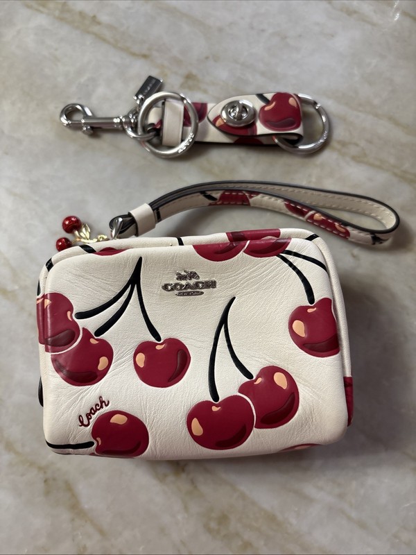 Brand New Coach Cherry 🍒 Print Pouch Wristlet & Keychain Set ( Free shipping )