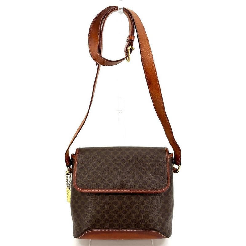 CELINE Vintage Macadam Shoulder Bag: PVC Leather Brown Tan 25x18x8cm