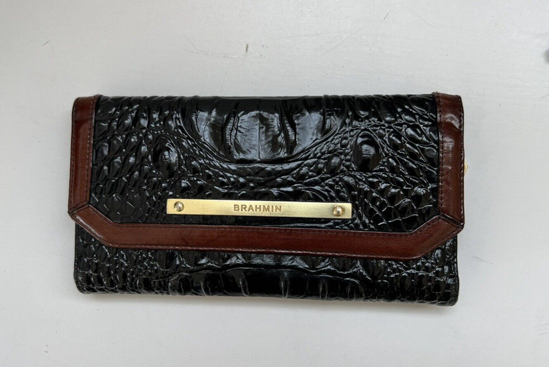 Brahmin Arno Black Croc Embossed Leather Satchel CrossBody HandBag &Wallet gallery