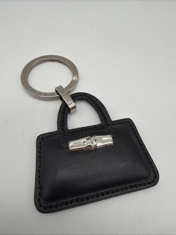 Longchamp Roseau leather key holder in black Mini Bag Charm