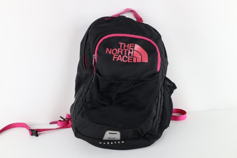 Vtg The North Face Distressed Spell Out Wasatch Hiking Trail Backpack Book Bag