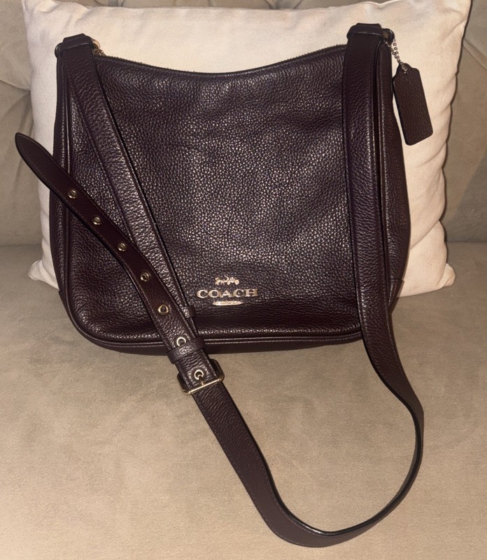 Coach C1648 Ellie File Bag In Brown/Black Refined Pebbled Leather Crossbody