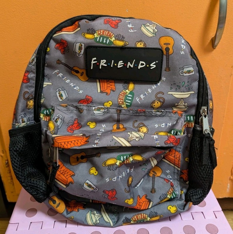 Bioworld Friends Mini Backpack Gray Allover Print TV Show Bag Small Bookbag