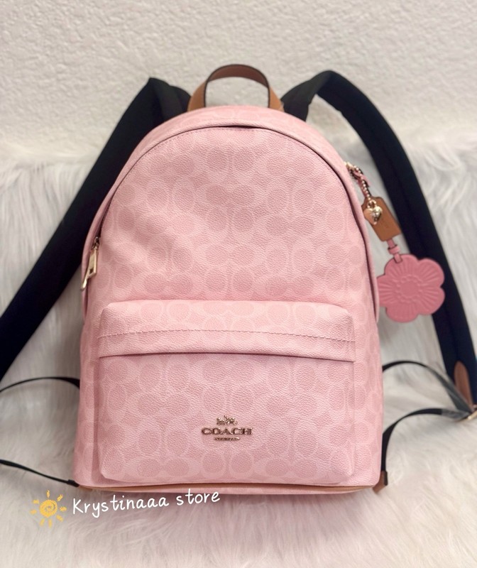 COACH Taylor Small Backpack In Signature Canvas With Charms CEF46 Powder Pink