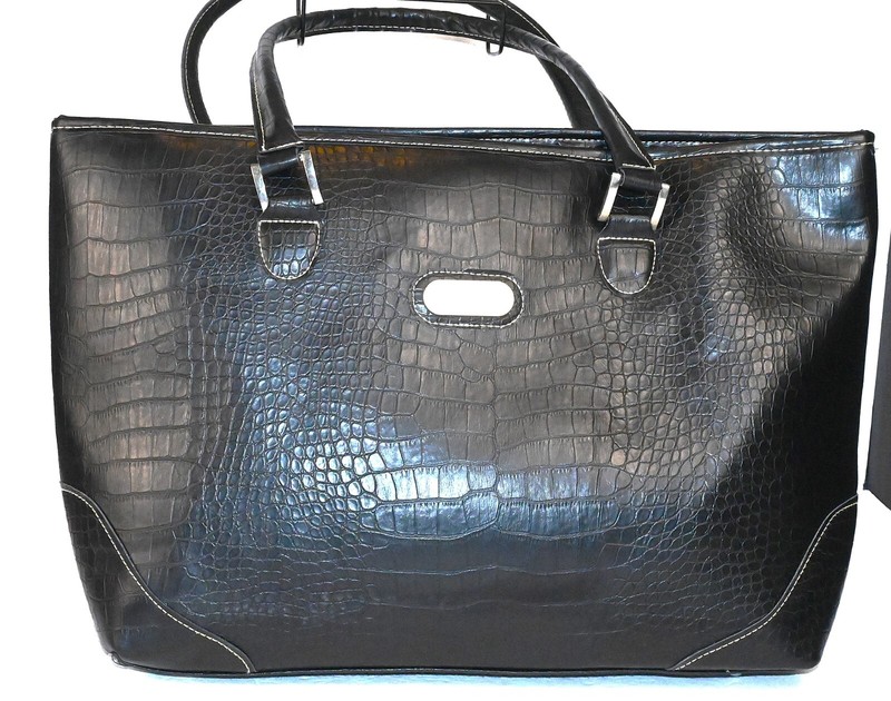 BOB MACKIE Tote Large Faux Crocodile Leather Black Bag – Travel tote 13″H x 20″W