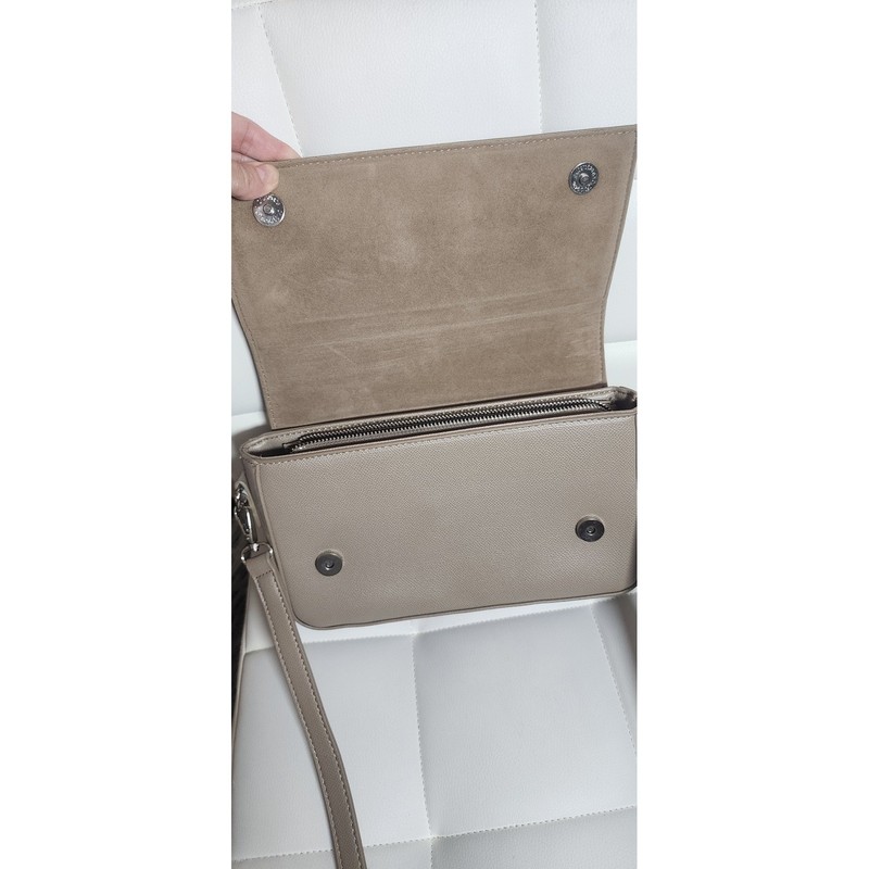 Badgley Mischka Taupe Saffiano Crossbody Bag Bow Logo Silver Tone Hardware gallery