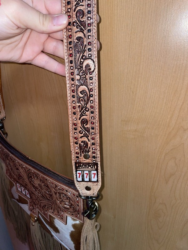 Real Leather Western Crossbody Bag Brown White Cowhide Zip + wallet gallery