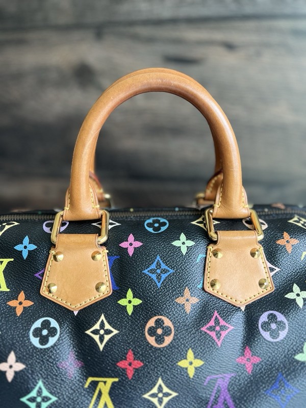 Authentic Louis Vuitton Takashi Murakami Black Multicolor Speedy 30 Handbag Tote gallery