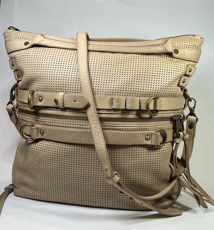 Learher Bag Hobo Joelle Hawkens Shoulder Tan Sand Large Foldover Victory Satchel