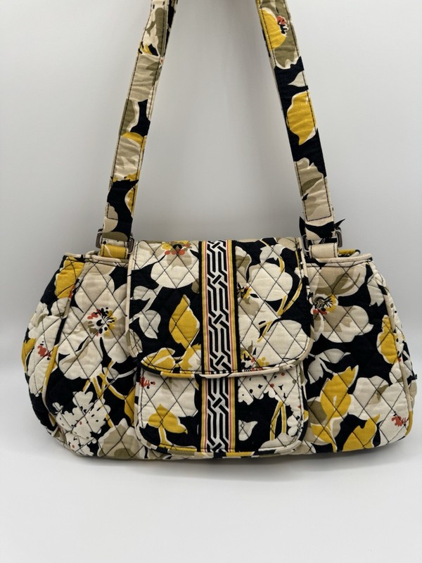 Vera Bradley Dogwood Shoulder Bag Purse Black Yellow White Floral Quilted