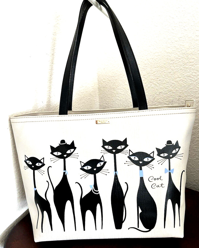 Kate Spade Large Jazz Things Up Cool Black Cat Kitty Francis Tote Purse Bag