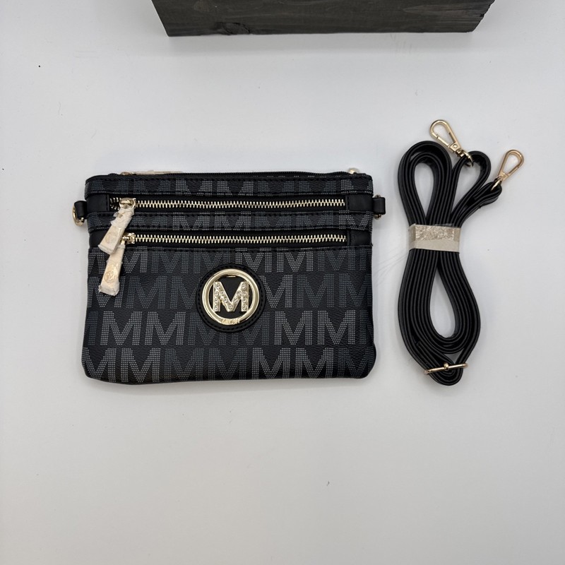 MKF BLACK GOLD EMBLEM DBL ZIP CONVERTIBLE CROSSBODY WRISTLET (NWT) MKF-PU7719BK