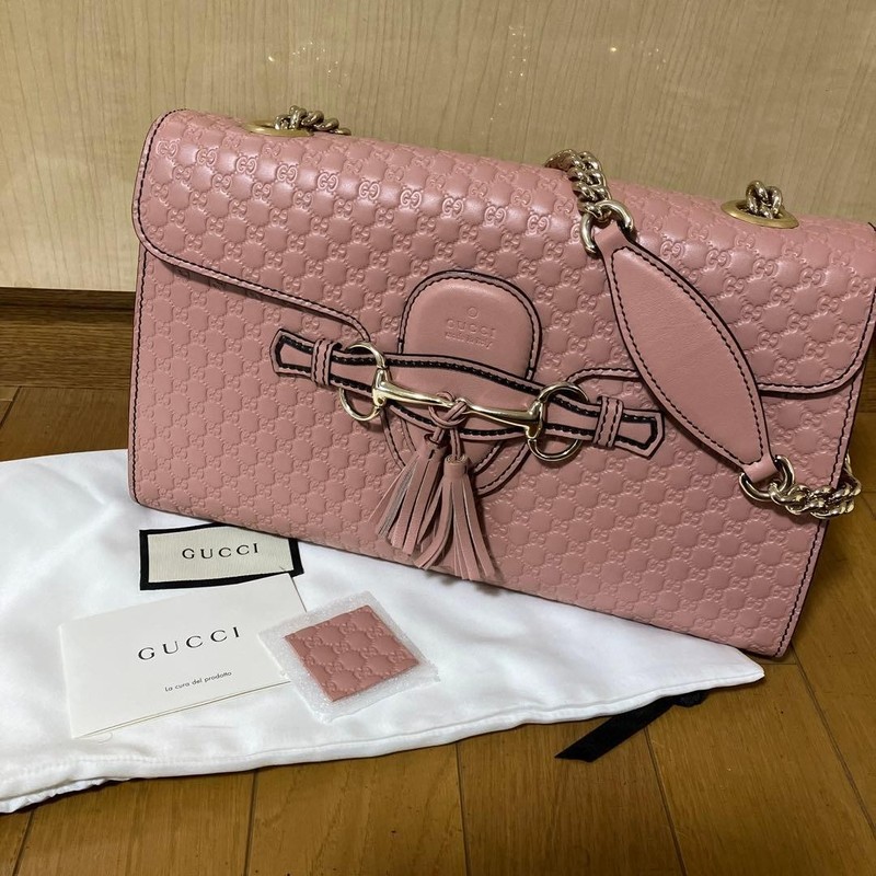 GUCCI Emily Medium Pink Chain Shoulder Bag Authentic Leather Women’s Crossbody