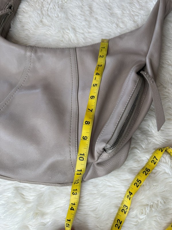 HOBO Taupe Leather Hobo Bag Slouchy Shoulder Purse Minimal Quiet Luxury gallery
