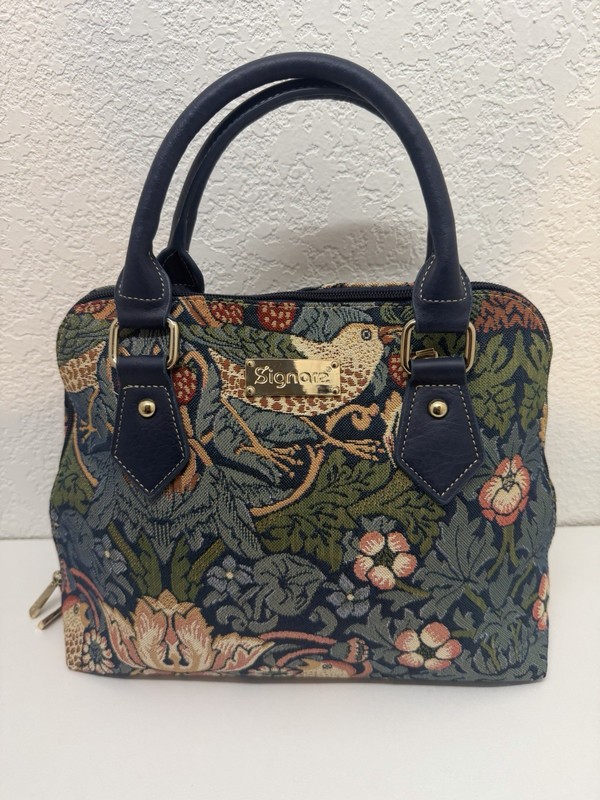 Signare Floral Bird Tapestry Zip-Top Satchel Top Handle Bag w/ Detachable Strap